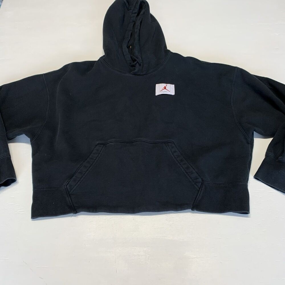 Jordan Hoodie Womens Crop L Black Loose Fit Pullover Sweater Sweatshirt - Picture 3 of 14